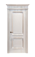 Gloss grey wooden vintage door isolated on white background