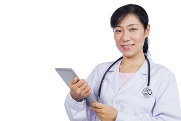 Asian female doctor holding a tablet