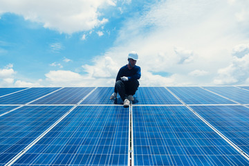 engineer and electrician team swapping and install solar panel ; electrician team checking hot spot...
