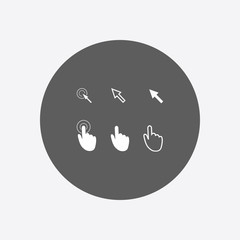 Cursor pointer icons. Click press and touch actions. Flat style.
