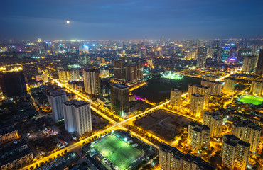 Obraz premium Aerial skyline view of Hanoi cityscape at twilight. Tu Liem district, Hanoi, Vietnam