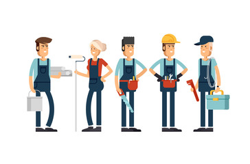 Cool vector concept layout on construction team characters