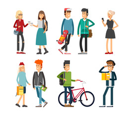 Flat illustratuion set of students. Fashio modern people.