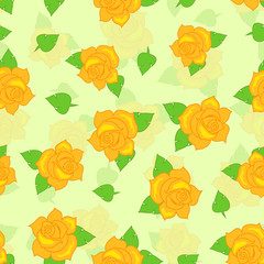 Yellow Rose with Green Leaf Seamless Pattern