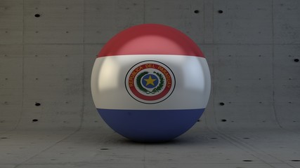 Naklejka premium Paraguay flag sphere icon isolated in concrete room 3d render