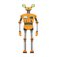 Orange Robot with Big Artificial Eyes Isolated on White
