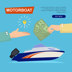Buying Motorboat Online. Boat Selling. Web Banner.