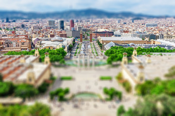 Obraz premium Barcelona, Spain - May 2, 2015: Barcelona Attractions, Plaza de Espana, Catalonia, Spain. Tilt-shift effected photo
