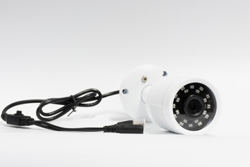 Closed circuit camera on white background,selective focus.