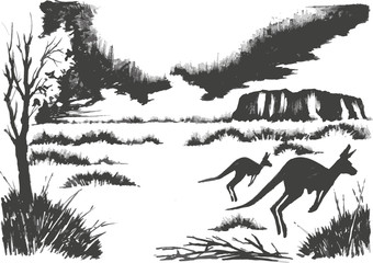Landscape with kangaroos 