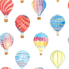 Papier peint adhésif Animaux avec ballon Aquarelle dessinés à la main illustration sans soudure de fond avec ensemble de ballons multicolores isolés sur blanc