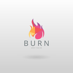 Burn logo. Colorful low poly fire logo template.