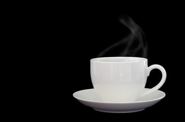 Black coffee in white cup on dark background