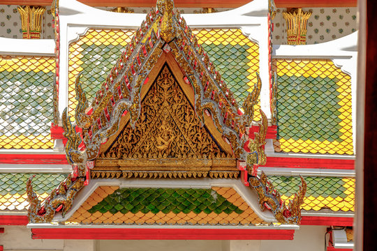 Old thai roof beam of ordination hall at  Wat Arun buddhist temple