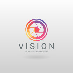 Vision logo. Polygonal Camera logotype