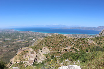 Fototapeta na wymiar Panorama forteresse d'Acrocorinth, site archéologique, Corinthe, Peloppnnese, Grèce
