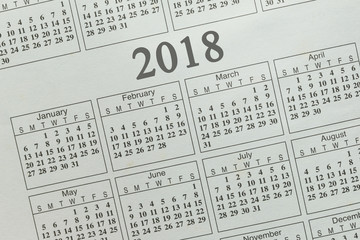 Paper background calendar of 2018.