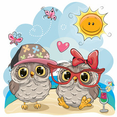 Obraz premium Two Owls on the beach