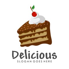 Chocolate cake illustration logo design vector