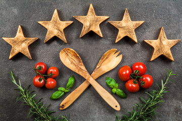 Five stars on dark background