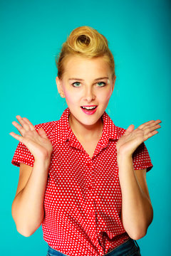 Shocked lovely pin up young girl
