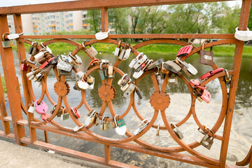 Lock happiness on the castle. Wedding tradition