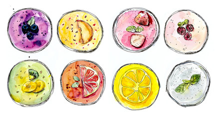 Smoothie. Watercolor hand drawn illustration. 