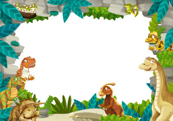 cartoon prehistoric nature frame with dinosaurs - illustration for children