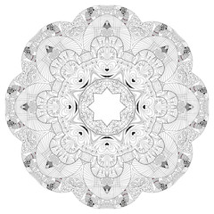 Hand drawn zentangle mandala for coloring page.