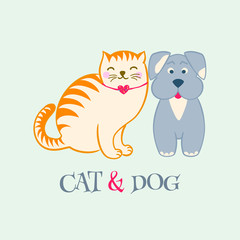 Cute cartoon dog and cat