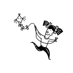 Cute little girl with kite. cartoon Vector Illustration.