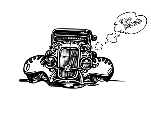 Vector retro hotrod car clipart cartoon Illustration. classic vintage car