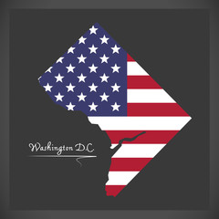 Washington DC map with American national flag illustration