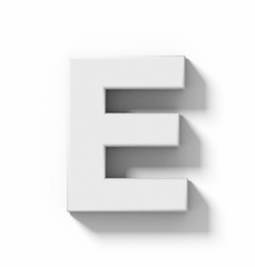 letter E 3D white isolated on white with shadow - orthogonal projection