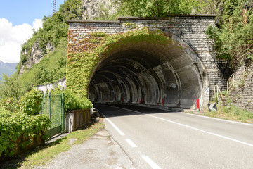 tunnel entrance on lake side road of Como lake, Italy