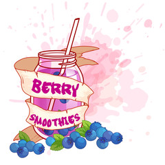 Cocktail jar with a blueberry smoothie.