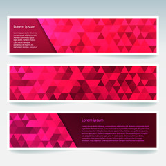 Fototapeta premium Horizontal banners set with red polygonal triangles. Polygon background, vector illustration
