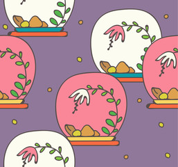 Cactus flower in glass blow seamless pattern