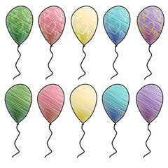 Colorful realistic helium balloons with hearts isolated on