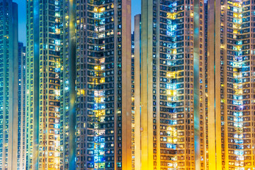 High rise apartments at night