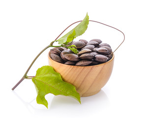 Peas star Incas in wood bowl on white background
