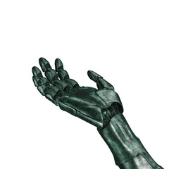 The old robot arm is scratched. 3d rendering. On a white background