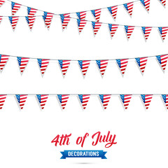 Fototapeta premium 4th of July. Decoration set of USA flag garlands. Fourth of July vector illustration.