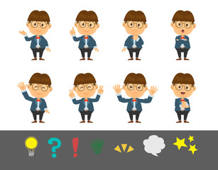 Obraz premium 正装のメガネの男の子ポーズ8種 