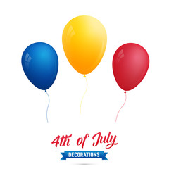 4th of July-USA Independence Day. Decoration set of red, blue, gold balloons. Fourth of July vector illustration.