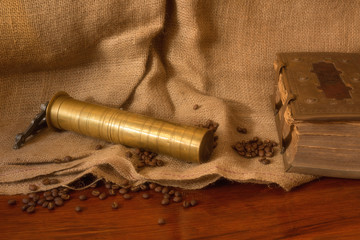 Fototapeta na wymiar Vintage brass coffee grinder