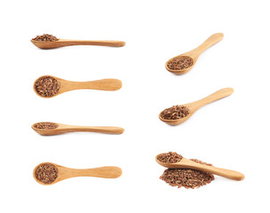Wooden spoon of brown rice