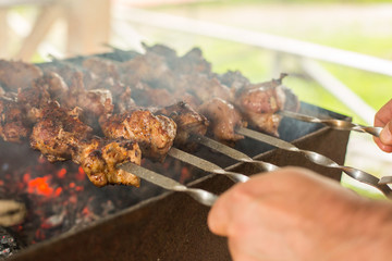 BBQ party outdoor. Close-up.