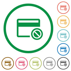 Credit card disabled flat icons with outlines