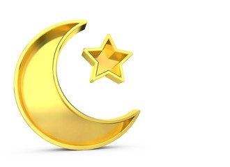 Ramadan Kareem moon and star. 3D Rendering